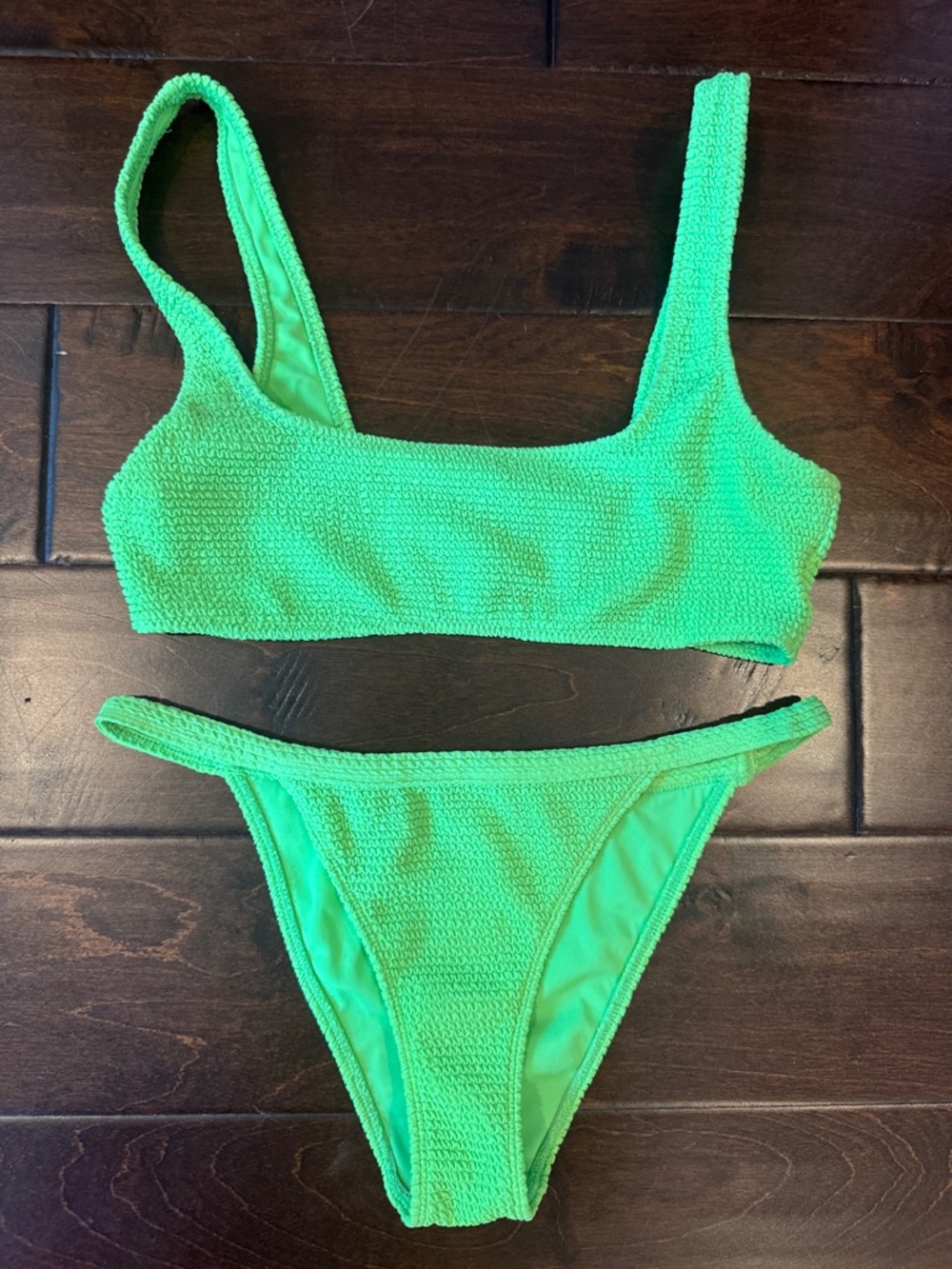 PacSun Bright Green Textured Scoop Bikini Set - small